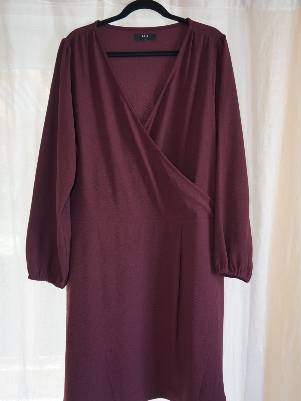 Able Plum Wrap-Front Long-Sleeve Dress